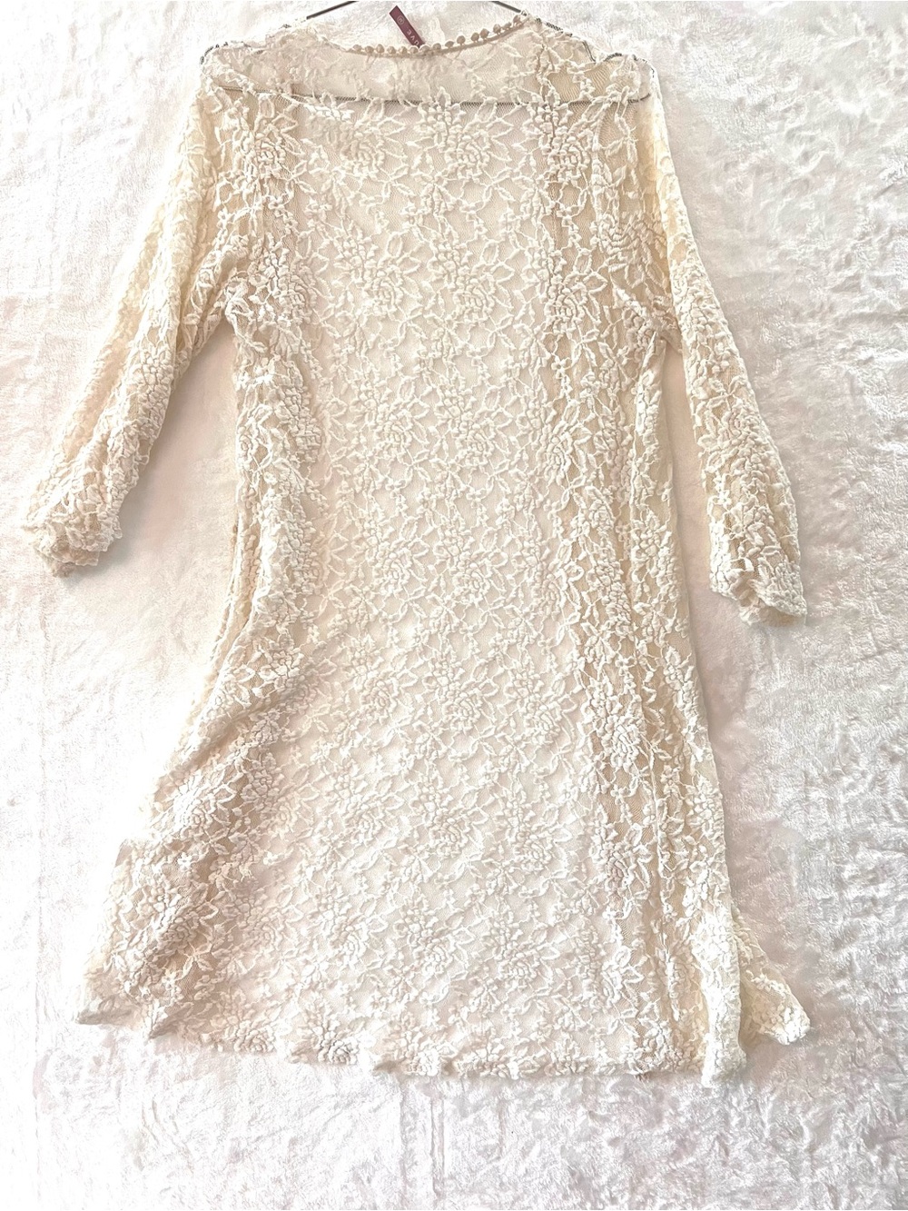 Mauve Lace Open-Front Layering Cover-Up in Soft Cream - Picture 7 of 7